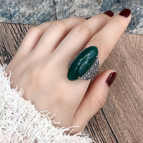 Retro Ring Female Palace Artificial Stone Korean Simple Personalized Personalized Diamond Cold Wind Exaggerated Fingerd Forefront Ring Decoration Retro Ring Female Palace Artificial Stone Korean Simple Personalized Personalized Diamond Cold Wind Exaggerated Fingerd Forefront Ring Decoration