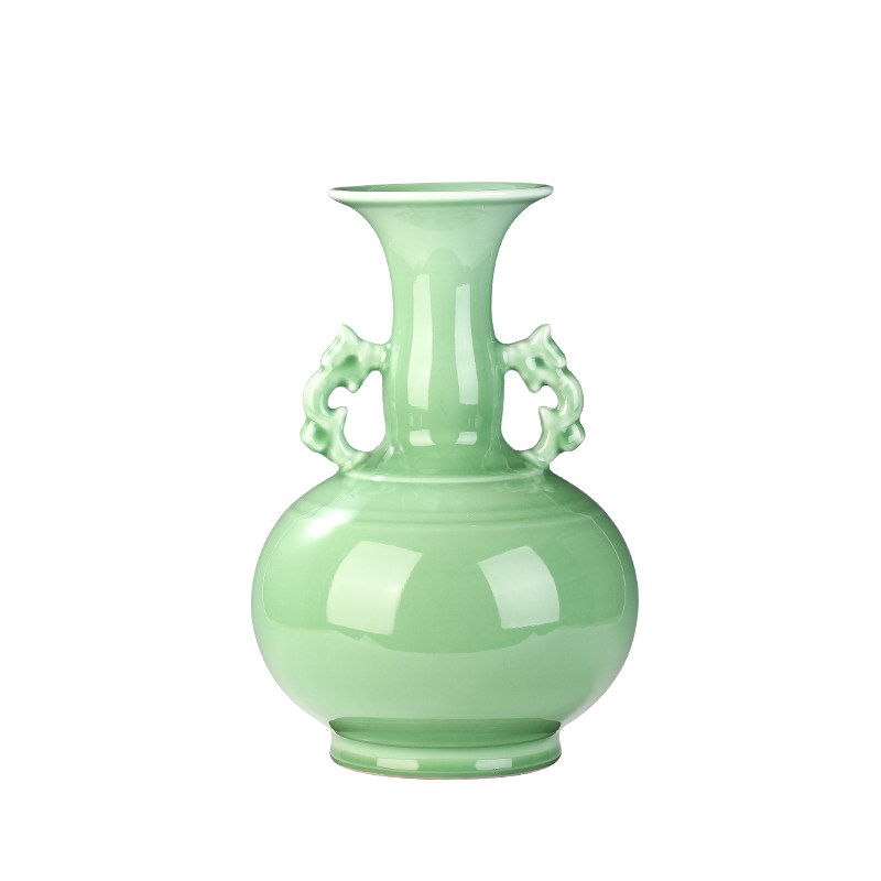 景德镇陶瓷器雕刻手工影青双耳花瓶插花中式客厅花瓶