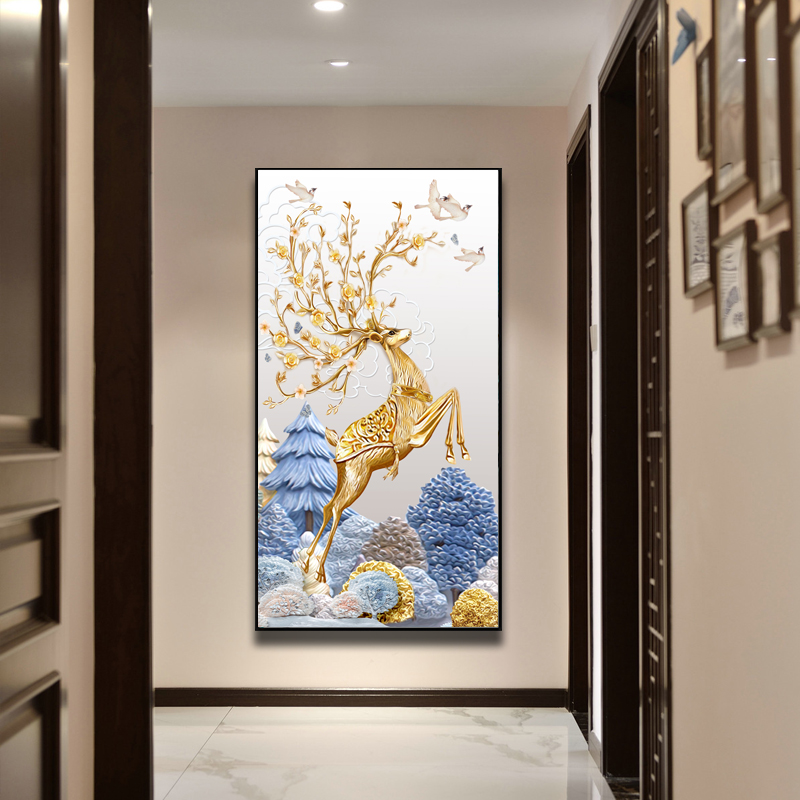 晶瓷画入户玄关装饰画竖版进门走廊过道壁画客厅轻奢挂画现代简约