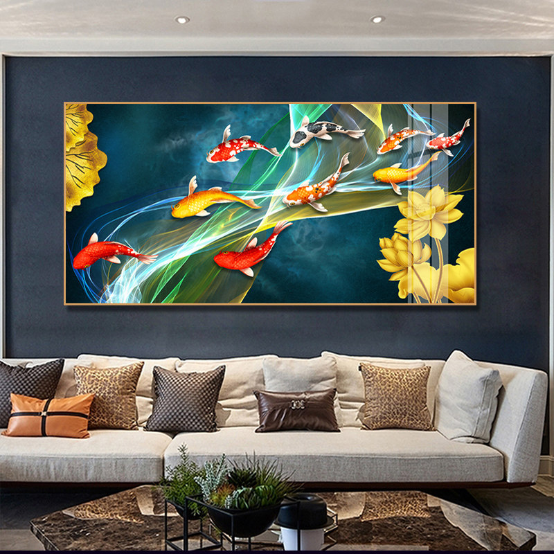 九鱼餐厅装饰画现代简约墙面装饰饭厅壁画单幅轻奢现代装饰画