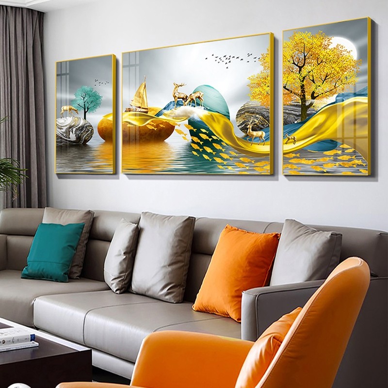 壁画客厅挂画沙发背景墙装饰画现代简约轻奢三联高档现代装饰画