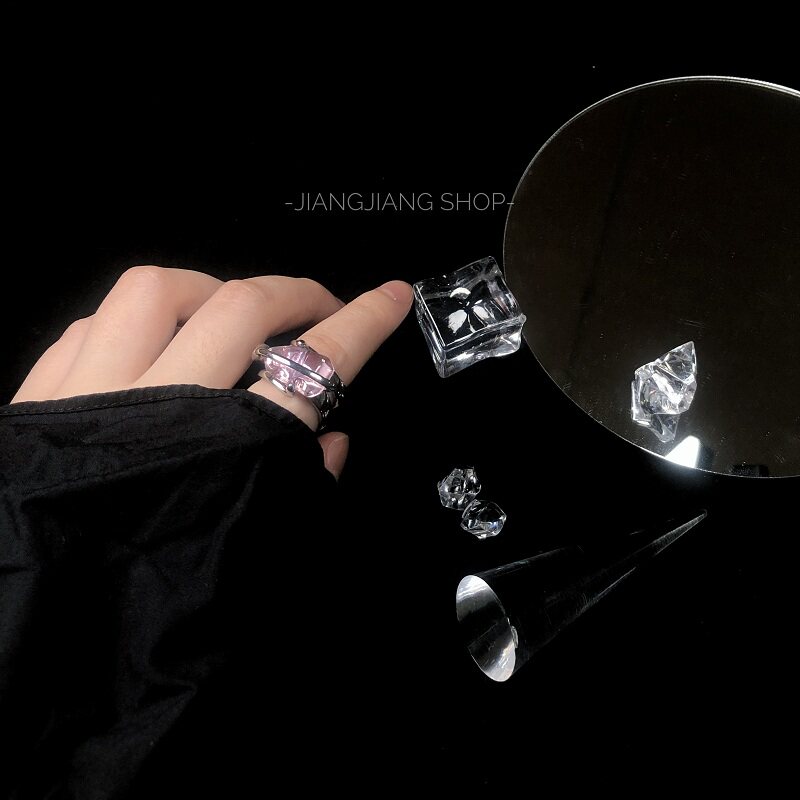 水晶设计风镀冷淡氚气饰品个性小众戒指冰川戒指
