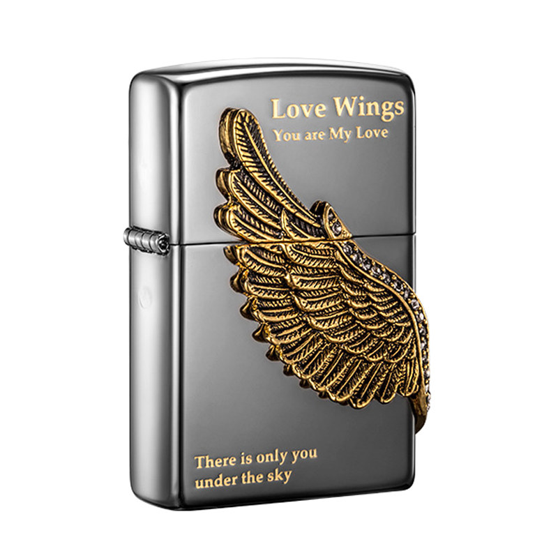 正品zippo打火机黑冰爱神之翼镶钻墨宝宝石正版zippo