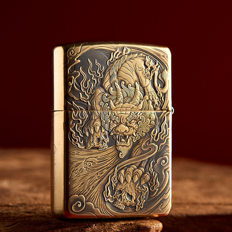 打火机zippo正版鬼王天貔貅招财进宝纯铜盔甲防风手工zippo