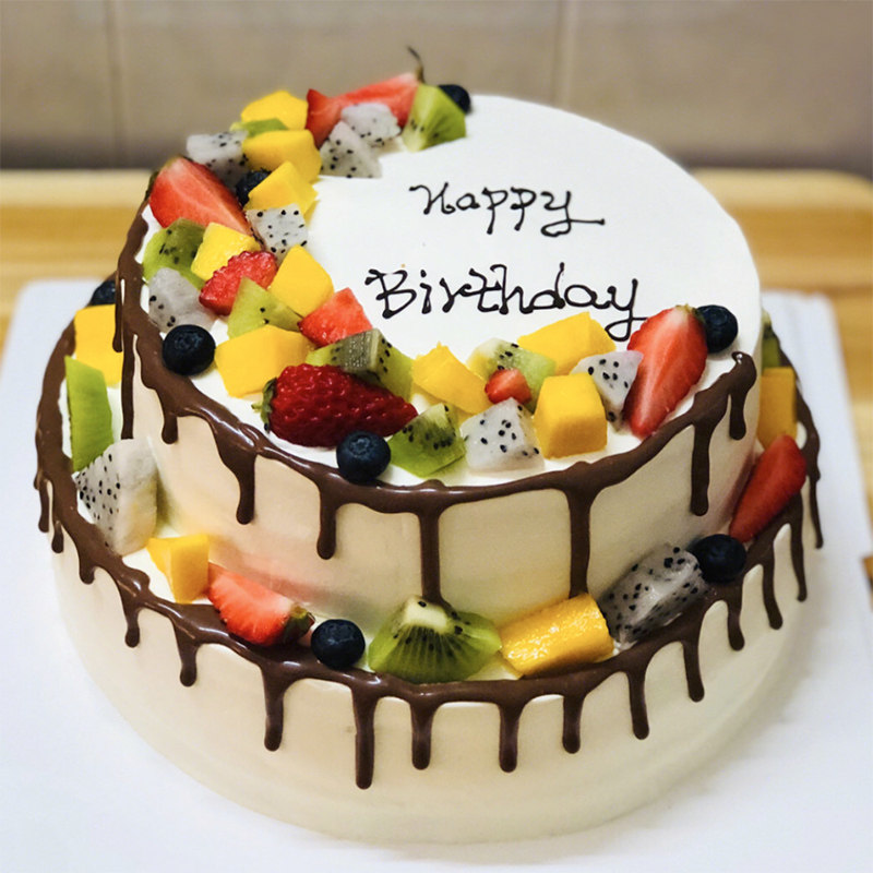 广州双层生日水果蛋糕上海同城配送北京武汉新鲜蛋糕
