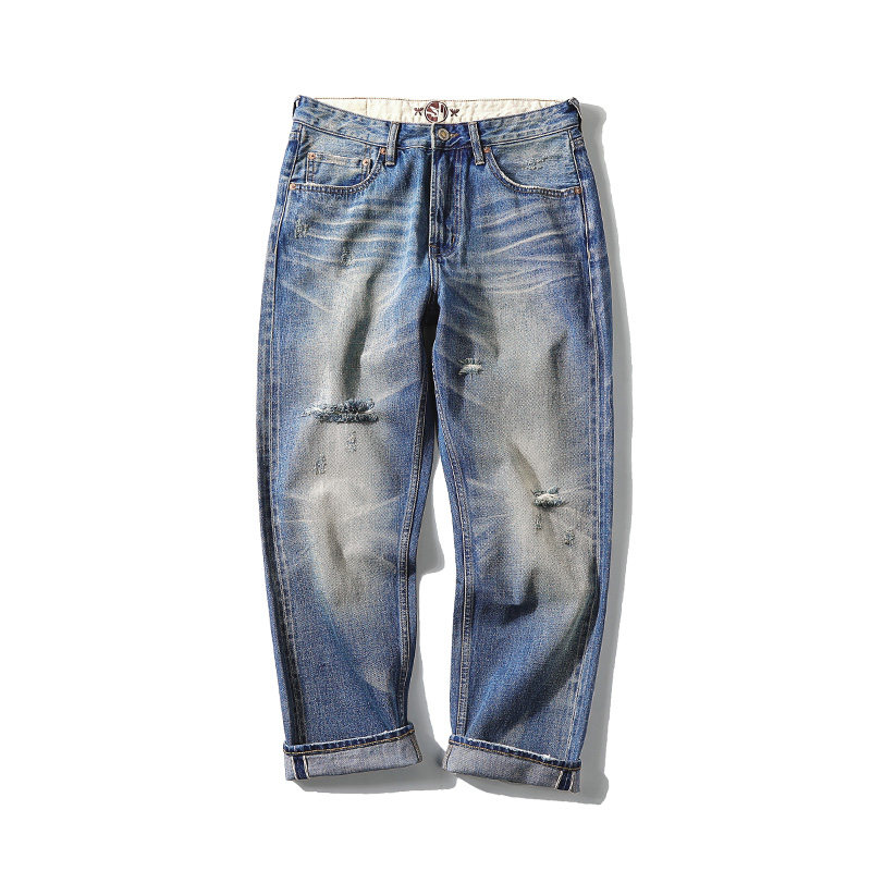 窄幅mmc佛山咏春系列重工重磅手工猫须怀旧牛仔裤