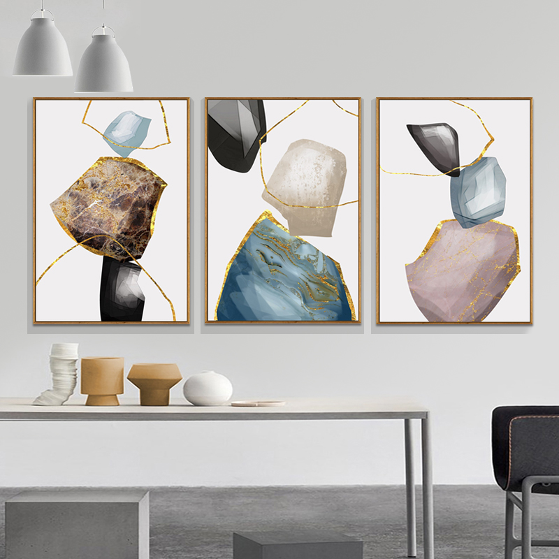 北欧风格装饰画莫兰迪色系几何抽象挂画极简木色餐厅装饰画