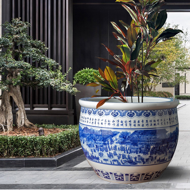 花盆景德镇陶瓷大水缸睡莲缸荷铁树盆景种树养花书画花盆