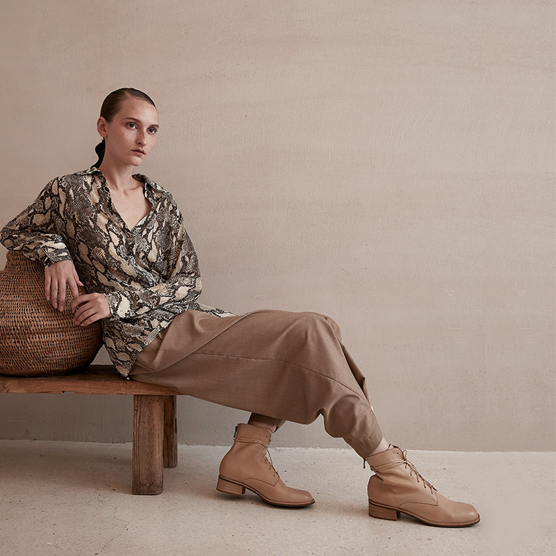 lemurmure巴西进口胎牛牛皮方头系带春季马丁时装靴