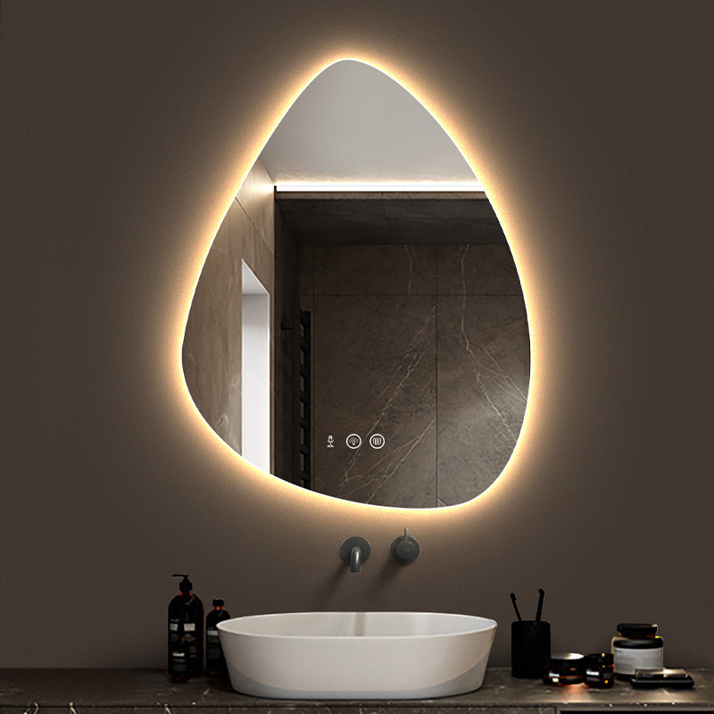 简约智能浴室镜带卫生间壁挂防雾发光水滴异形浴室镜