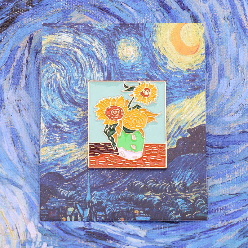梵高油画星夜向日葵邮票胸针新款个性胸花情侣胸针
