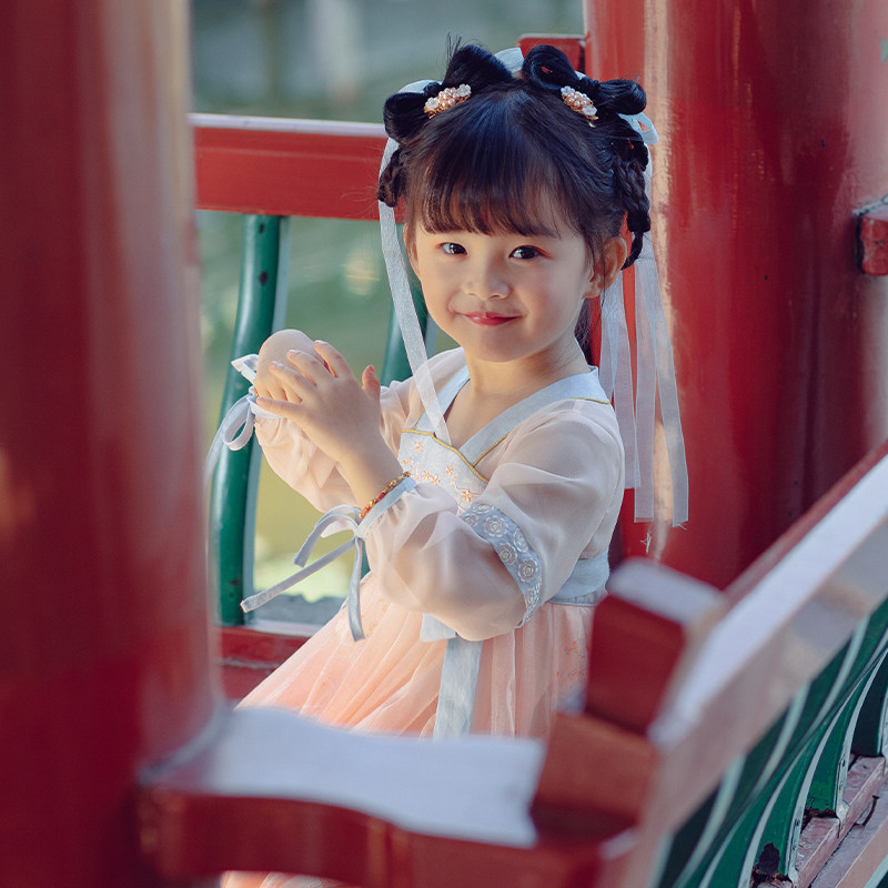 汉服女童襦裙唐装夏装儿童中国国风古装小女孩广场舞套装