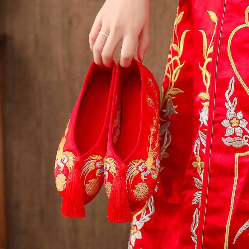 2019新款婚鞋女秀禾鞋中式新娘绣花鞋红色内增高孕妇敬酒结婚鞋子