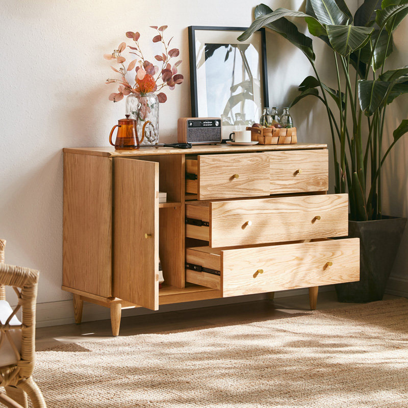 林氏木业北欧简约客厅实木四斗柜子轻奢日式抽屉储物收纳斗橱cr2e