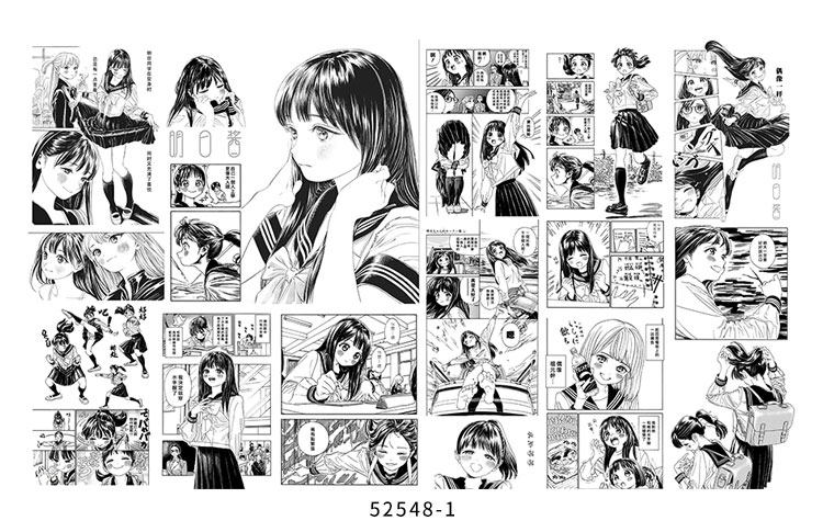 少女黑白漫画海报墙纸明日同学学的水手网红定制壁画