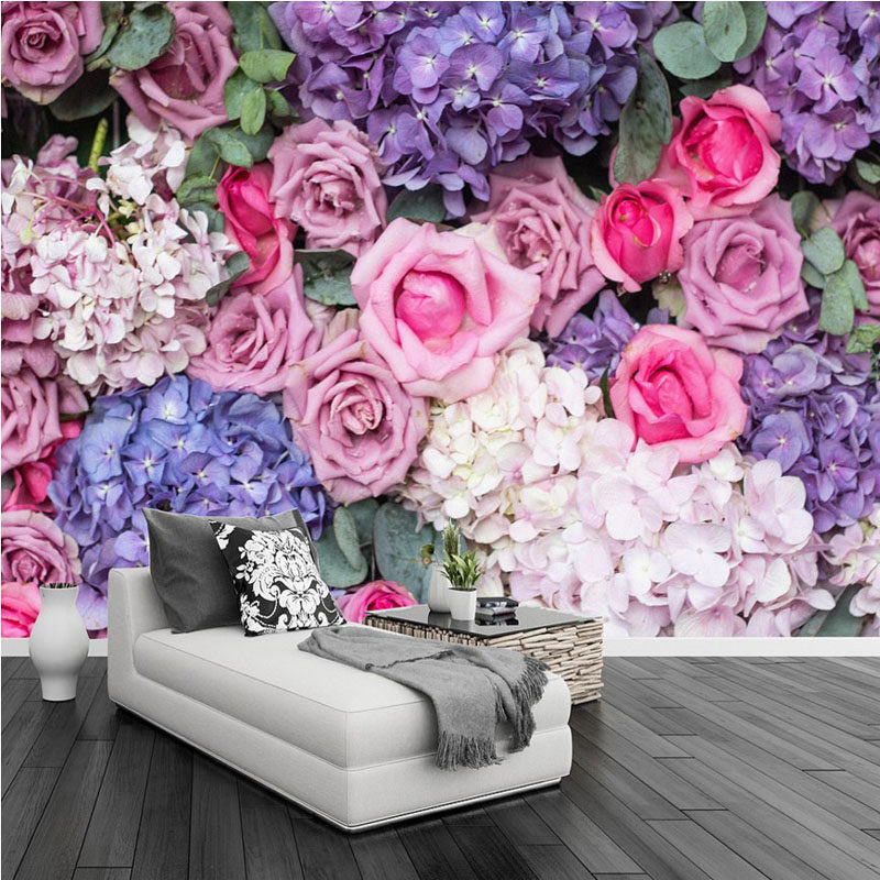 墙纸鲜花花卉田园玫瑰玫瑰花花墙电视背景背景墙定制壁画