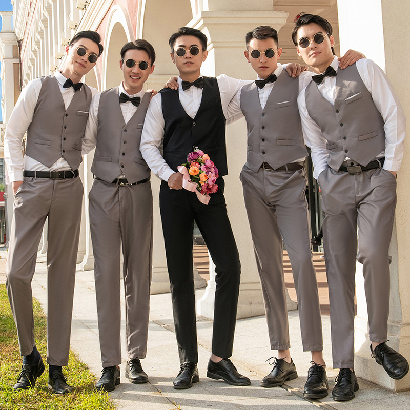 伴郎套装件套三件马甲衬衫西装男士礼服婚礼背心