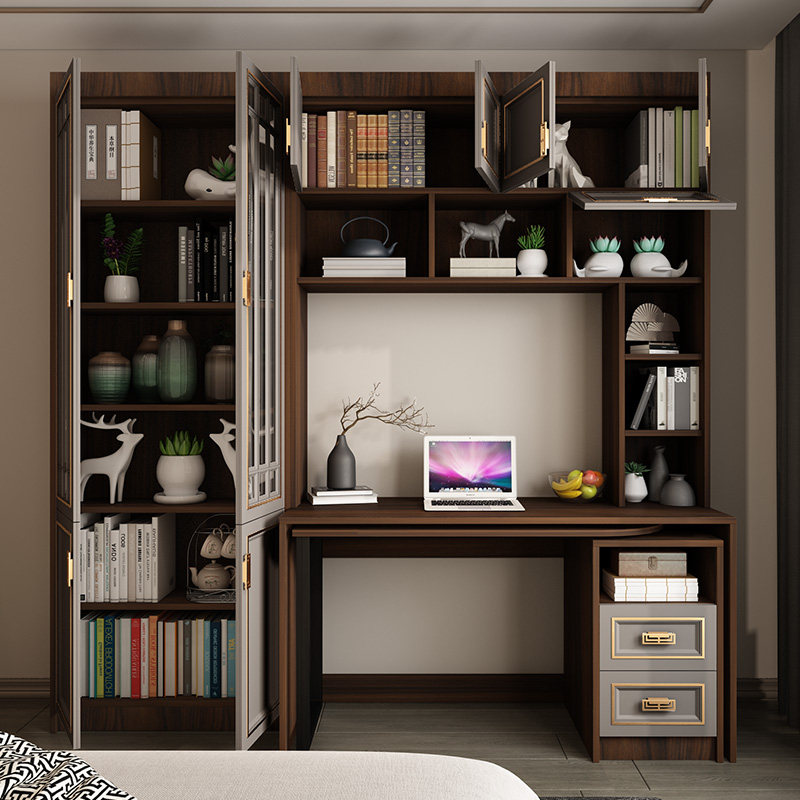 转角电脑桌连体书桌书柜衣柜一体组合柜家用轻奢书桌