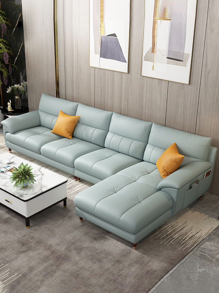 全友家居全真皮小户型沙发头层牛皮简约现代乳胶皮沙发转角客厅北