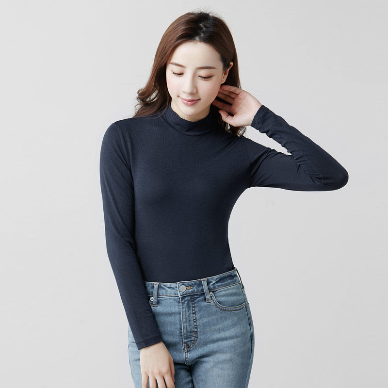 lativ诚衣 薄款秋衣女中高领长袖上衣内搭打底衫上衣t恤休闲女装