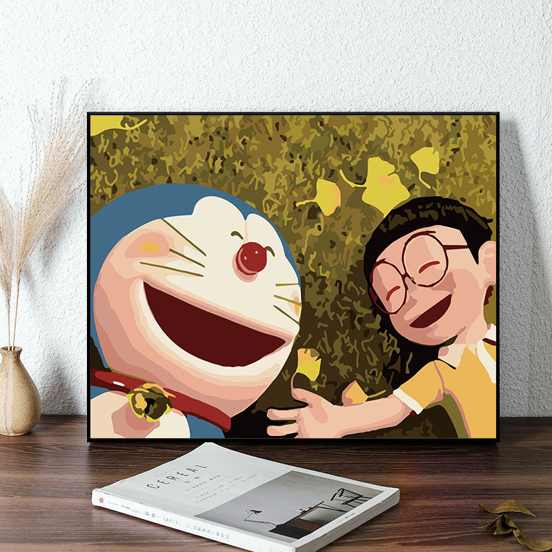 数字油画diy机器猫多啦a梦卡通动漫手工涂色画客厅装饰画diy油画