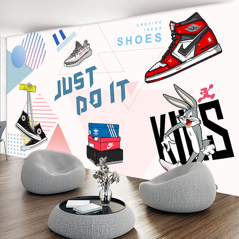 潮牌aj耐克匡威潮鞋墙纸潮流时尚球鞋背景墙壁纸定制壁画