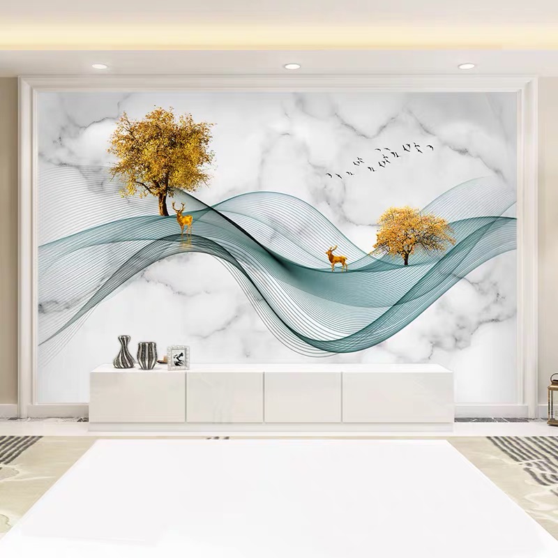 2021麋鹿8d壁画客厅现代墙布立体3d新款定制壁画
