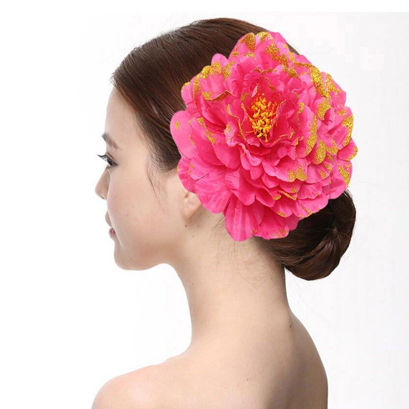 头饰道具古装牡丹花红色亮粉头花儿儿童演出配饰发饰