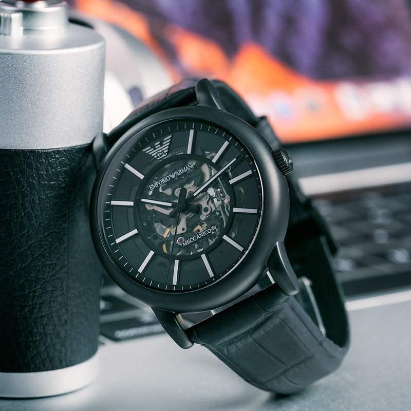 armani阿玛尼手表男机械表黑武士镂空男士手表名牌正品ar60008