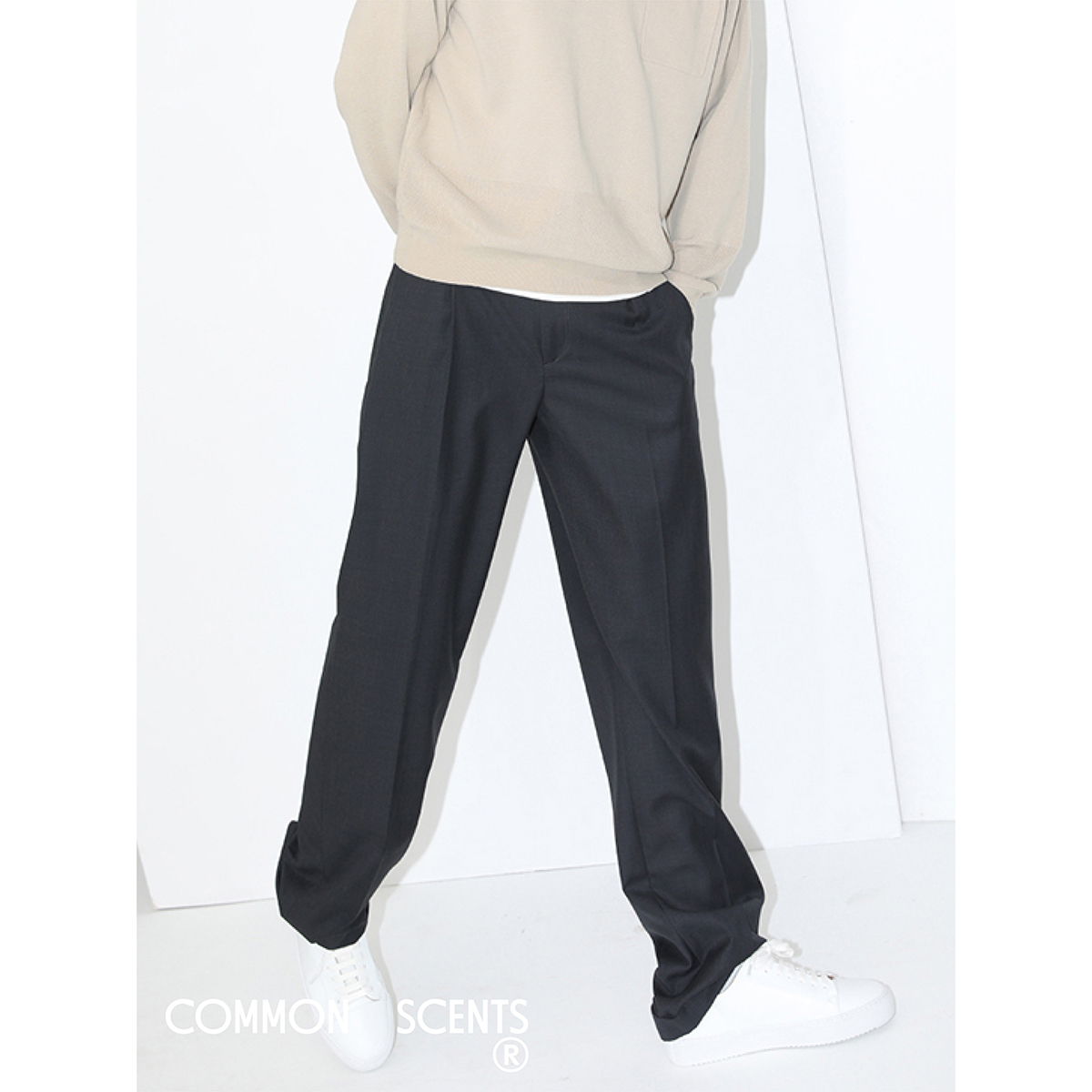 COMMON SCENTS 双褶精裁 春秋精纺羊毛混纺宽松休闲百搭长裤西裤