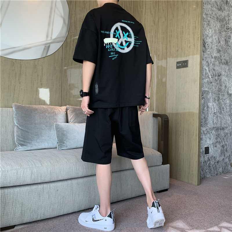 2022男士夏季短袖短裤套装休闲圆领男装一套搭配帅气潮流韩版纯棉