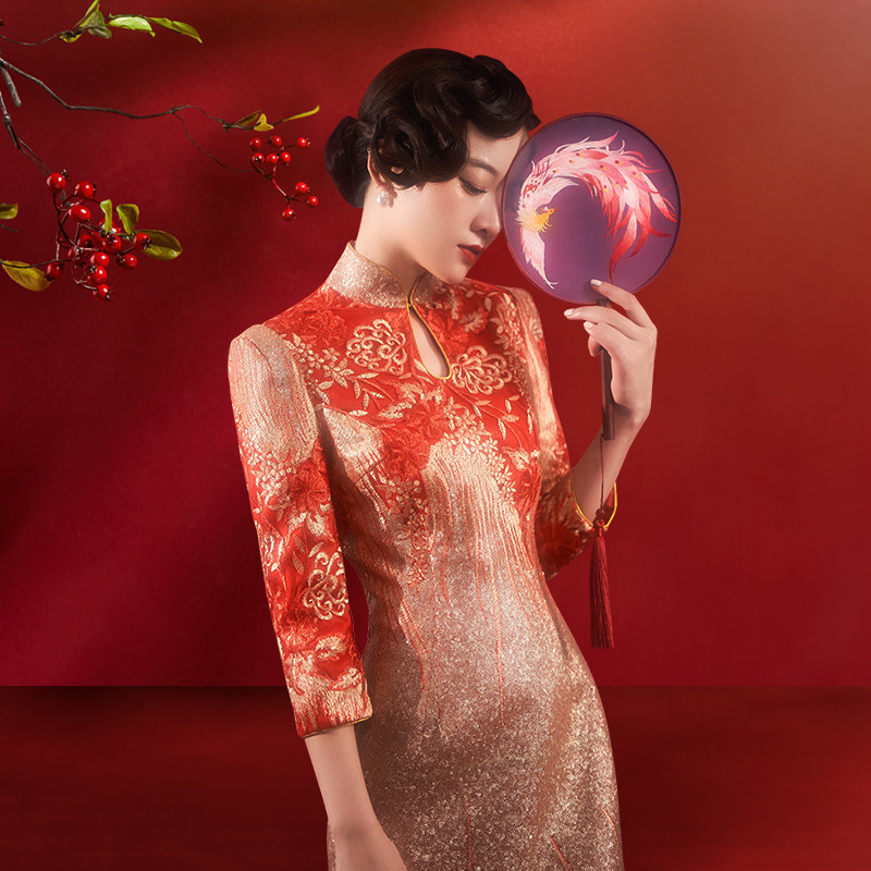 新娘显瘦结婚礼结婚中式手臂嫁衣旗袍修身气质礼服