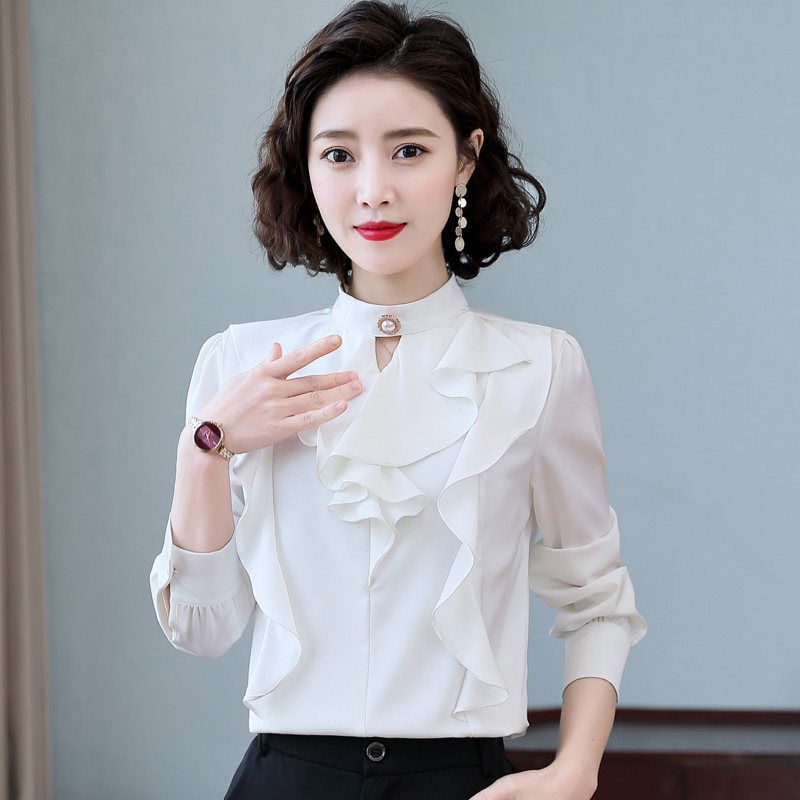 立领雪纺衬衫女长袖2021春季