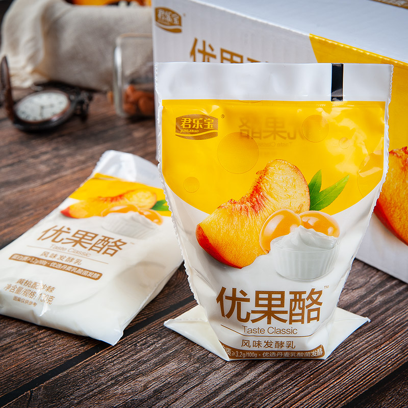 君乐宝优果酪酸奶风味酸牛奶黄桃味益生菌风味发酵乳12袋非整箱装