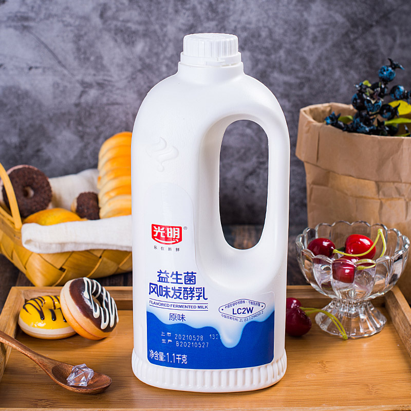 酸奶光明益生大桶1.1kgx2风味发酵原味桶装儿童酸奶