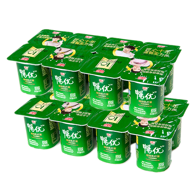 酸奶蒙牛黄桃草莓原味炭烧八连100g16杯风味低温奶
