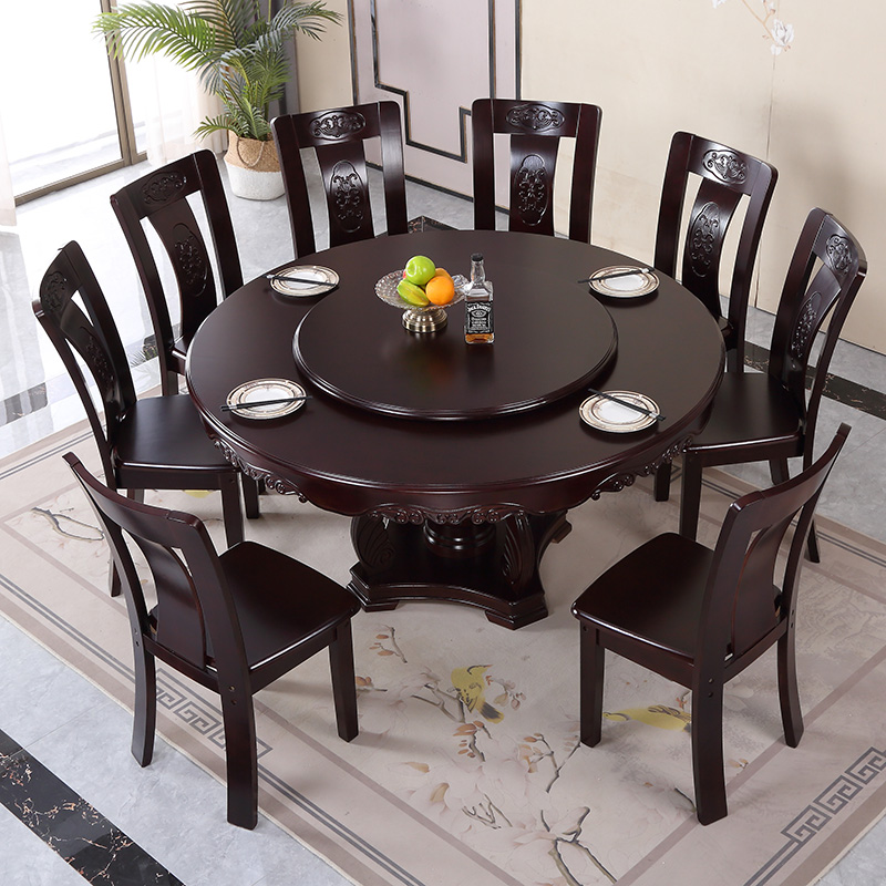 实木餐桌大圆桌椅组合10人中式家用吃饭桌子实木餐桌