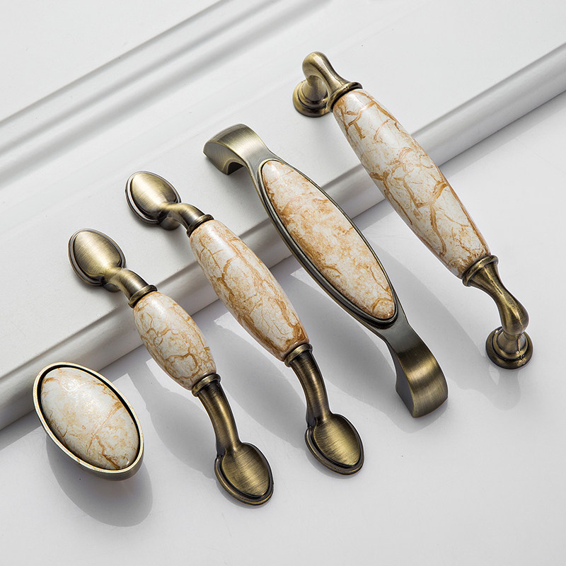 大理石青古欧式田园拉手 现代简约橱柜陶瓷拉手仿古田园柜子把手