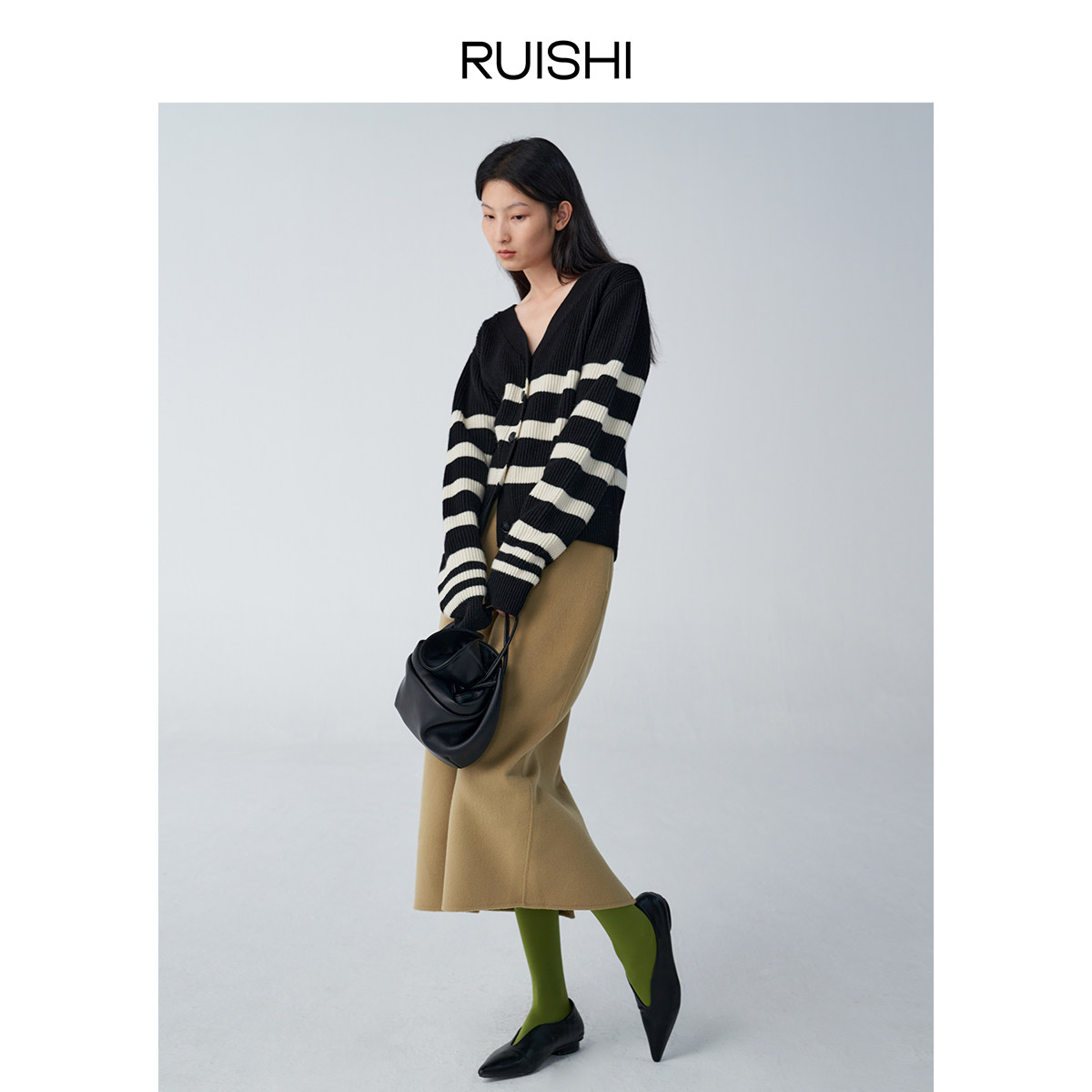 ruishi芮时轻盈柔暖美丽美丽诺诺纯羊毛法式条纹毛针织衫