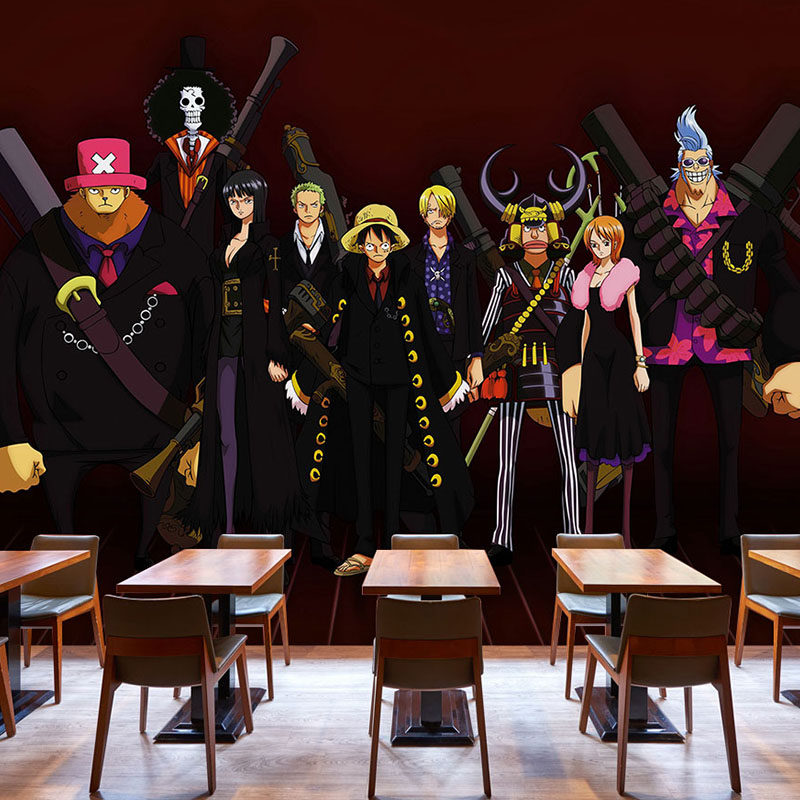 动漫卡通海贼王主题背景墙壁纸儿童卧室床头墙布网吧无纺布墙纸