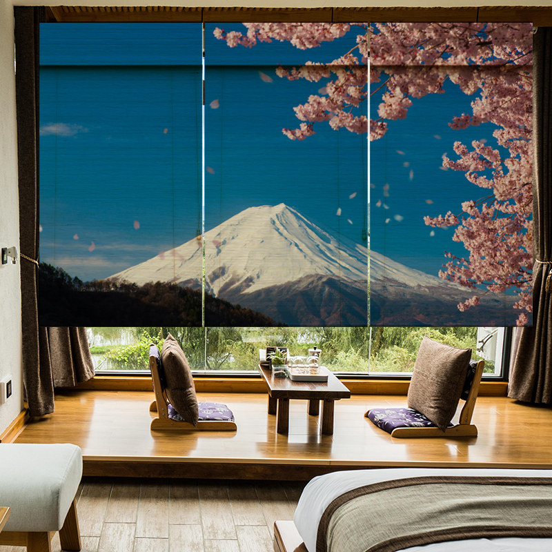 日式印花竹帘卷帘窗帘榻榻米遮光寿司酒馆背景卷帘