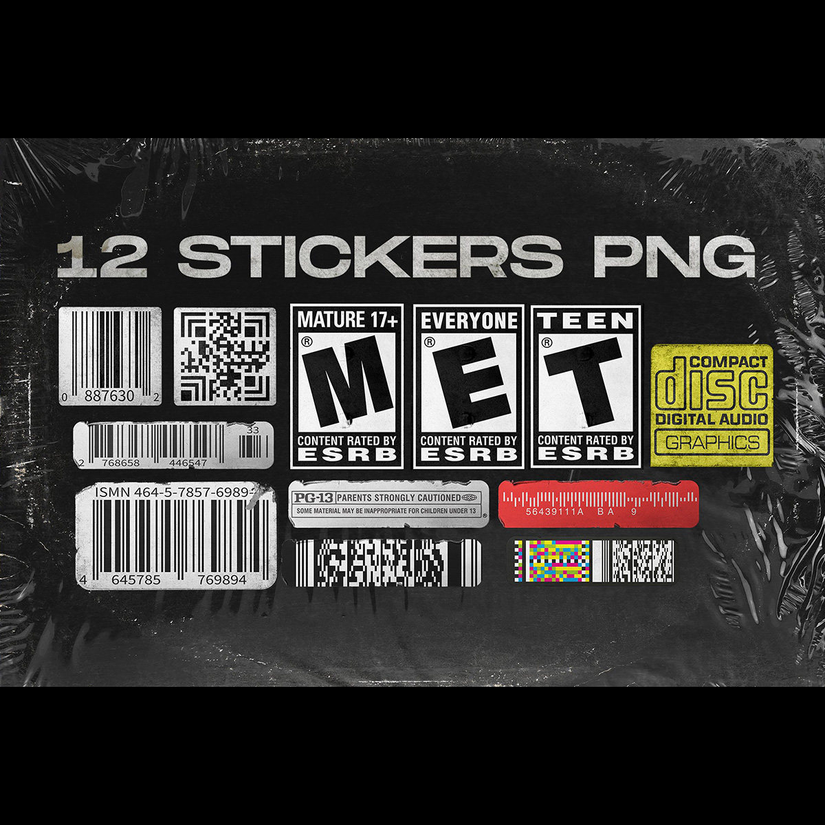 复古潮流做旧黑胶cd唱片标签贴纸透明薄膜设计素材