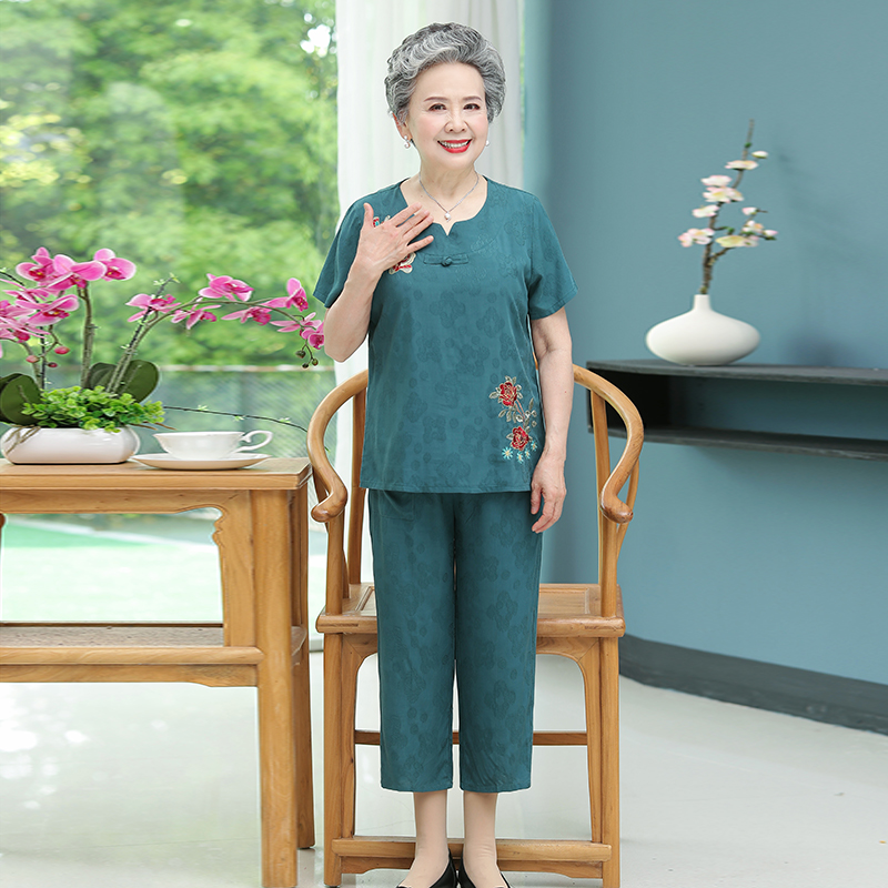 中老年人夏装奶奶棉麻套装60岁7080妈妈夏季老人中老年女装