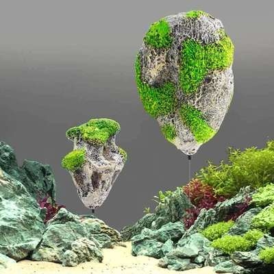 防真浮石水族造景装饰人工阿凡水草悬浮石头莫斯鱼缸
