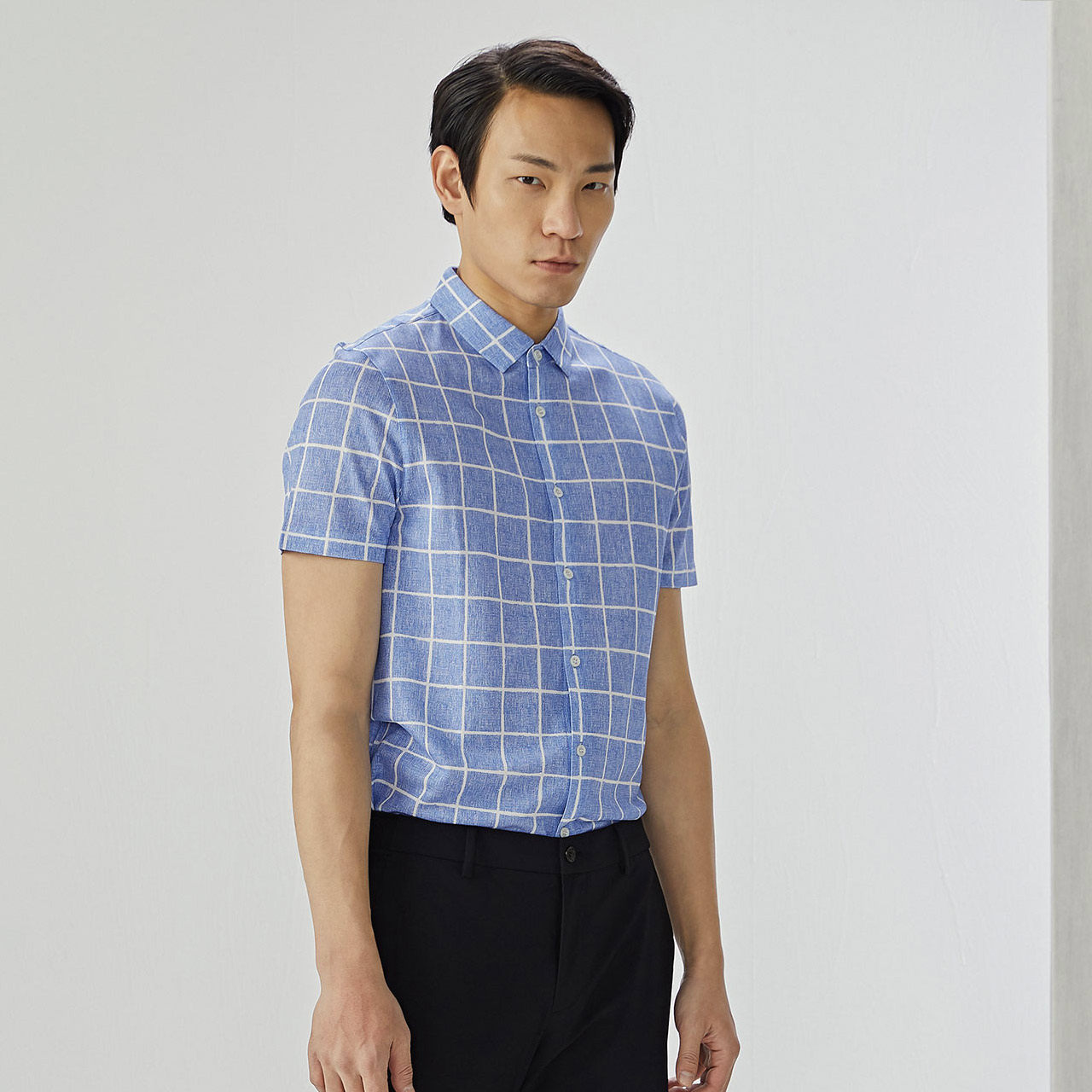 didiboy男装夏季英伦风时尚细格男士休闲商务翻领衬衫