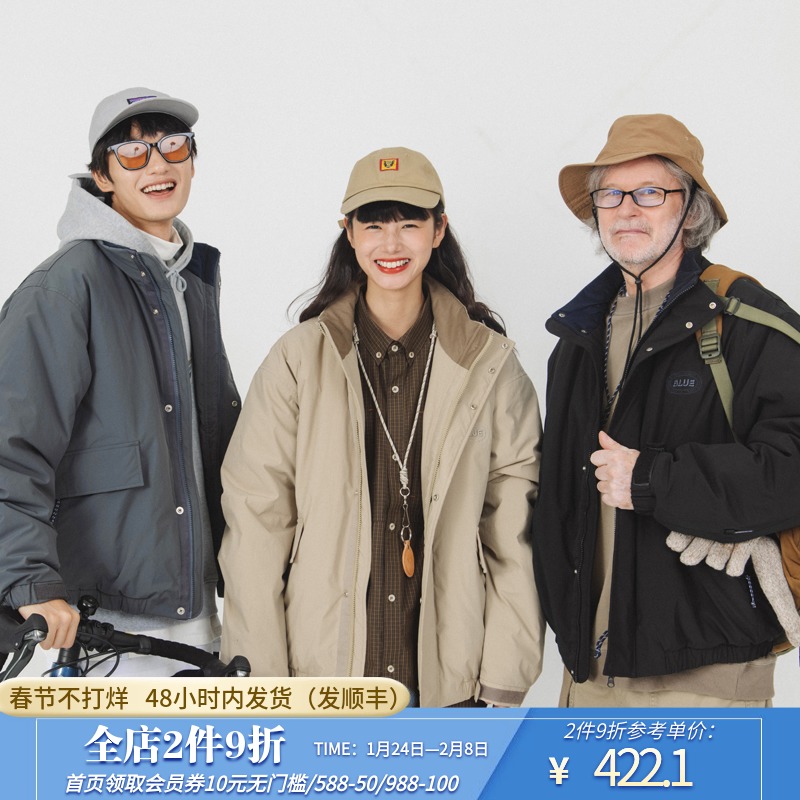 NOTHOMMEBLUE蓝岐冬季新款情侣棉衣新雪丽大口袋工装潮牌棉服男