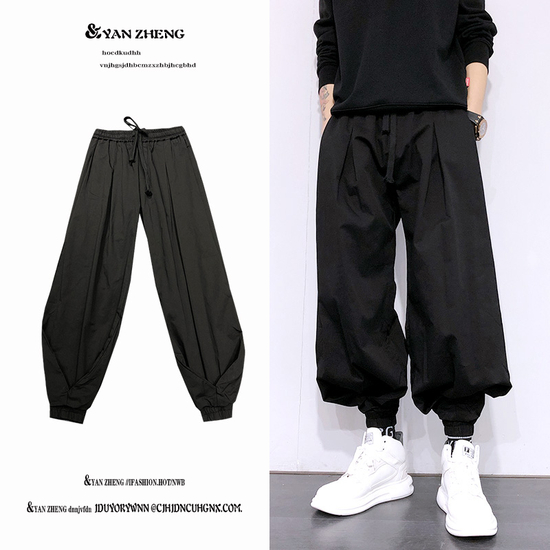 彦正潮牌日系加肥宽松束脚垂感灯笼裤男士休闲运动潮流个性哈伦裤