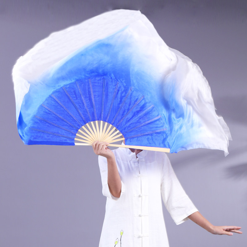 舞蹈扇子跳舞扇真丝双面加长民族中国风古典舞扇成人儿童表演扇舞