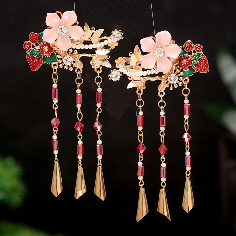 儿童汉服头饰女童发饰古代边夹珠花发卡古装发饰