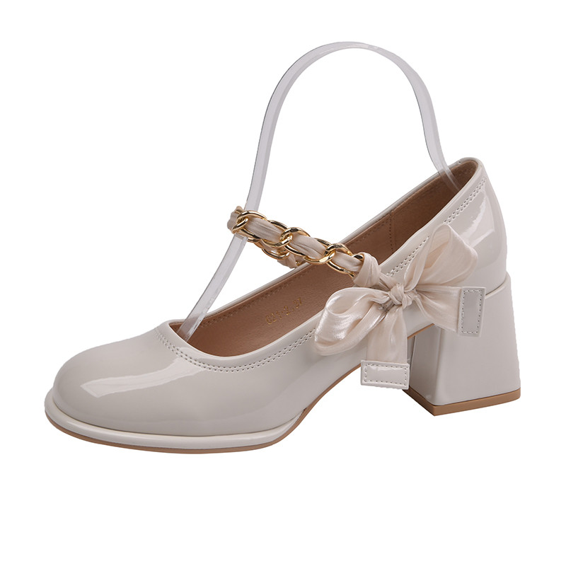 高跟鞋2022年春秋季新款蝴蝶结仙女风中粗跟法式单鞋